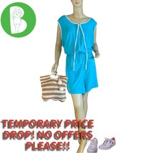 VINTAGE 1980'S GRANADA NEW YORK SKY BLUE TERRY CLOTH ROMPER (3X)